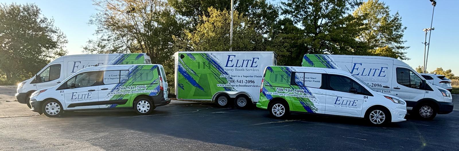 The Elite fleet of branded vans and trailer
