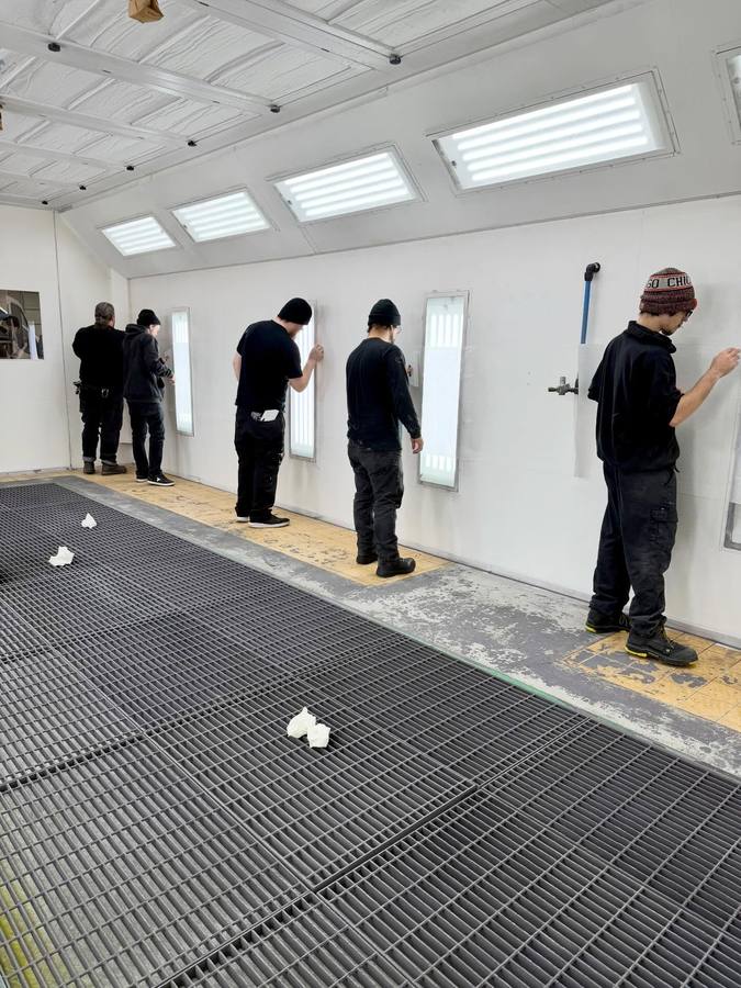 Crew cutting glass for booth light panels